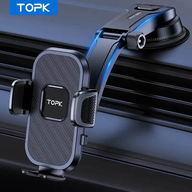 Topk car phone holder attached to a car's air vent with clear background