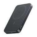 Black wireless charging pad on a white background