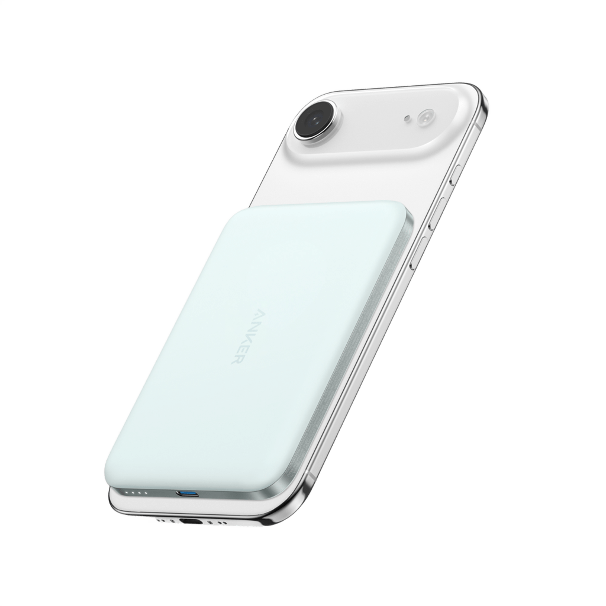Smartphone with a light blue case on a transparent background