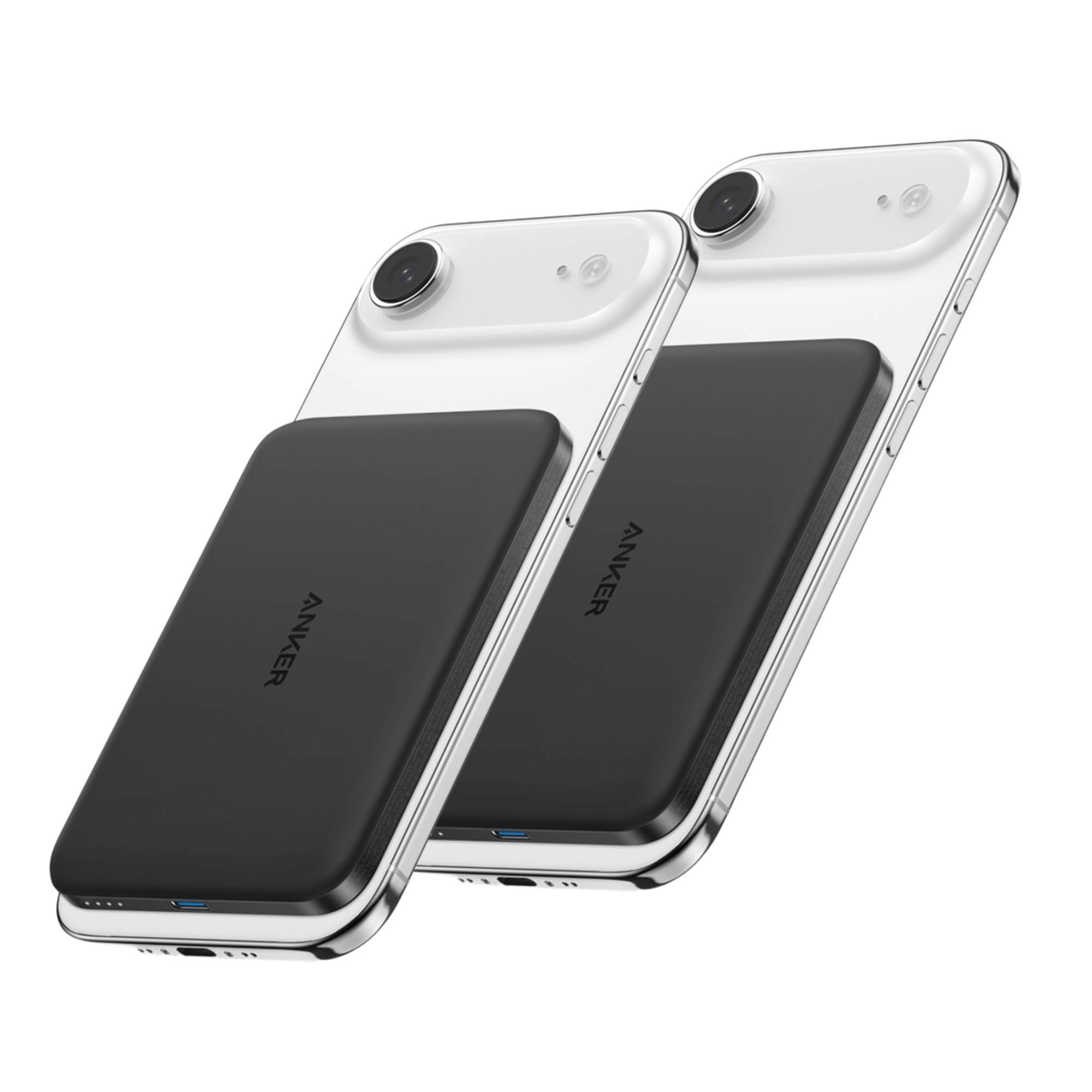 Two black Anker power banks on a white background