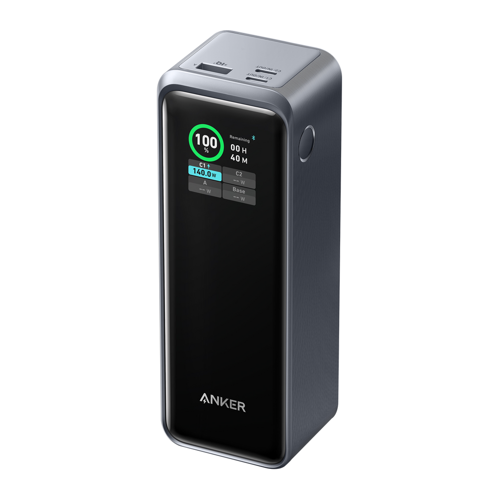 Anker power bank with digital display on a white background